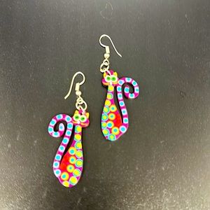 Kitty Cat HandPainted Earrings Brand New Lavender Fuchsia Aqua Lightweight Wood